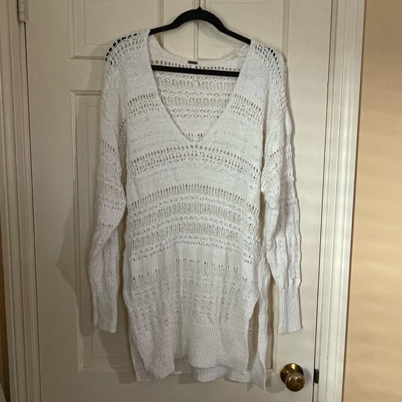 Free People Women's Size Small Songbird Ivory Oversized Nubby V-neck Sweater - Picture 11 of 11